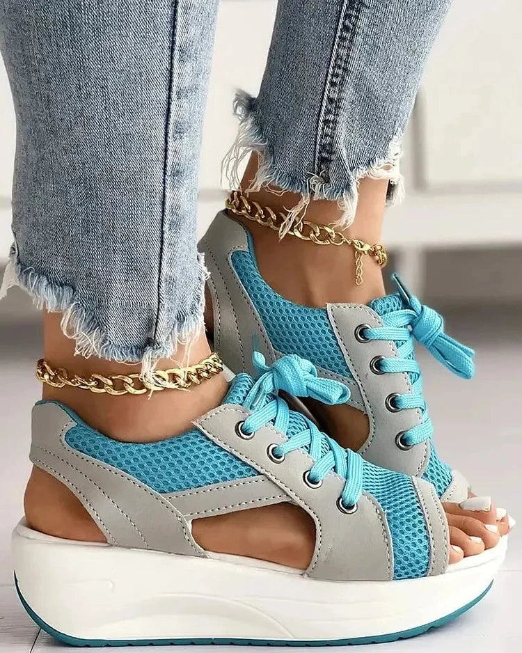 Contrast Paneled Cutout Lace-up Muffin Sandals - product image 9