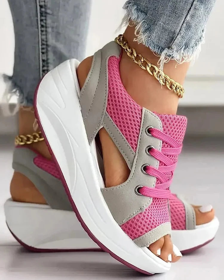 Contrast Paneled Cutout Lace-up Muffin Sandals - product image 6