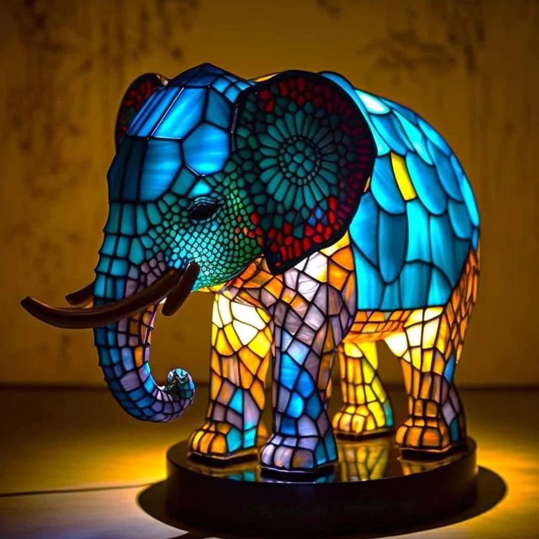Lámpara de mesa de vidrio teñido con luz decorativa de animal