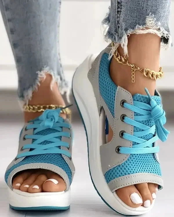 Contrast Paneled Cutout Lace-up Muffin Sandals - product image 10
