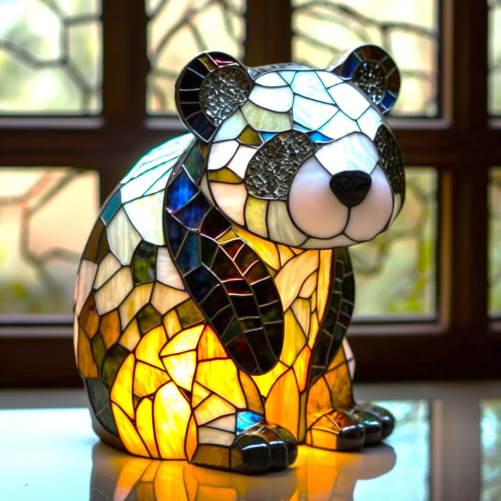 Lámpara de mesa de vidrio teñido con luz decorativa de animal