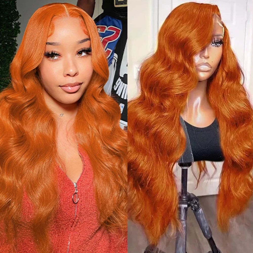Long Wavy Orange Ginger Red Lace Front Wig - product detail 7