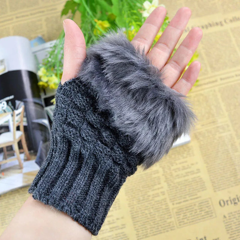 Faux Fur Fingerless Winter Gloves Hand Warmer - product detail 8