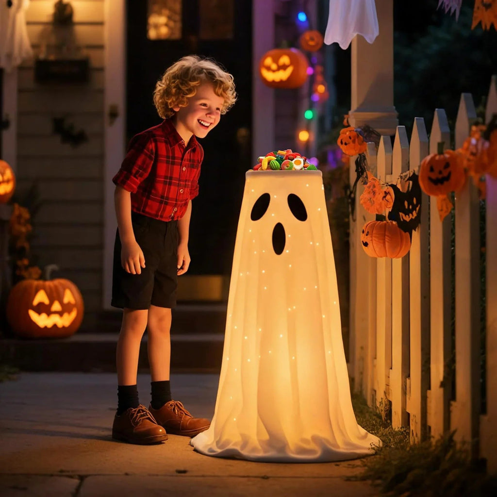 NOMOVA Lighted Halloween Candy Bowl Stand with Ghost Design