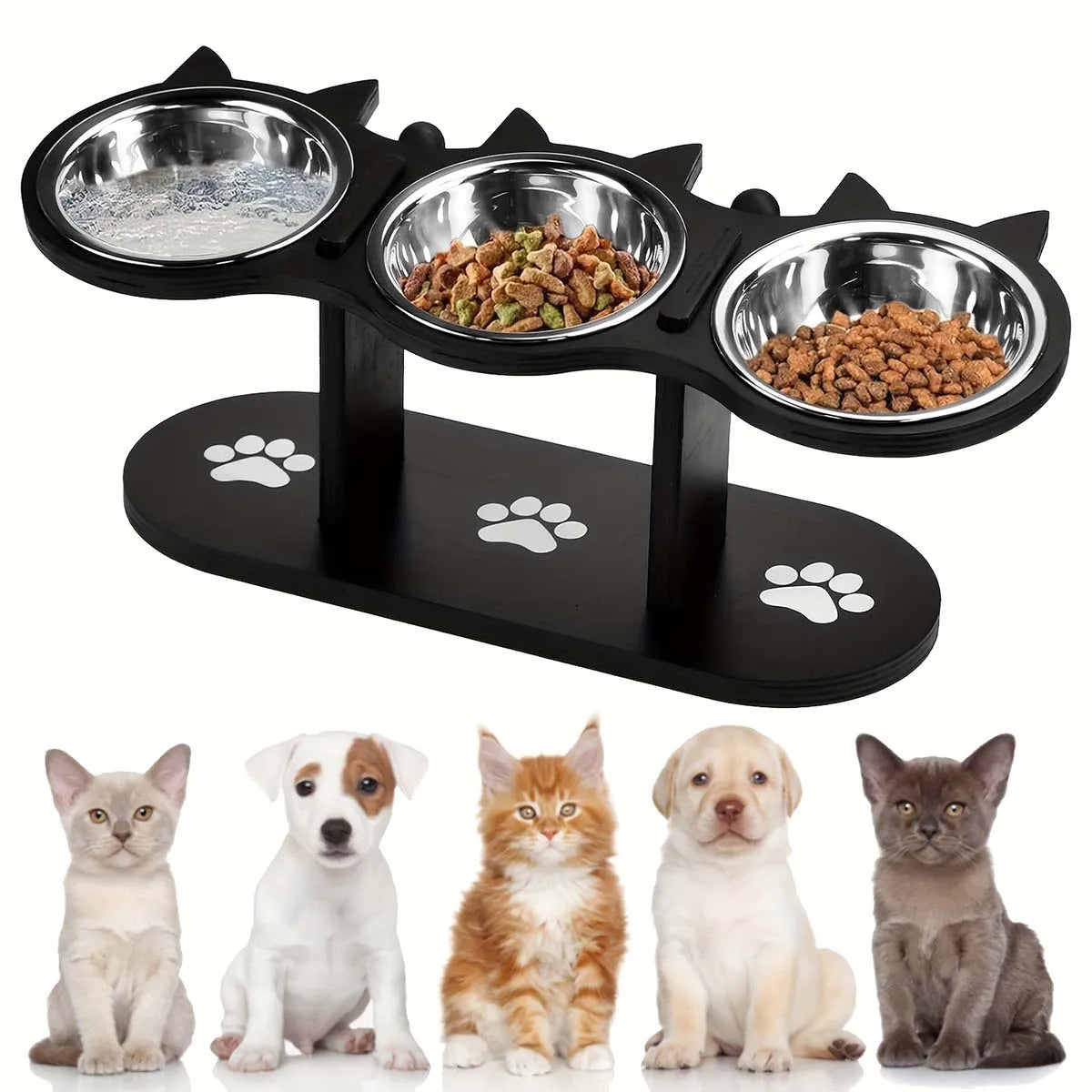 NOMOVA Elevated Cat Bowl with 3 Stainless Steel Dishes