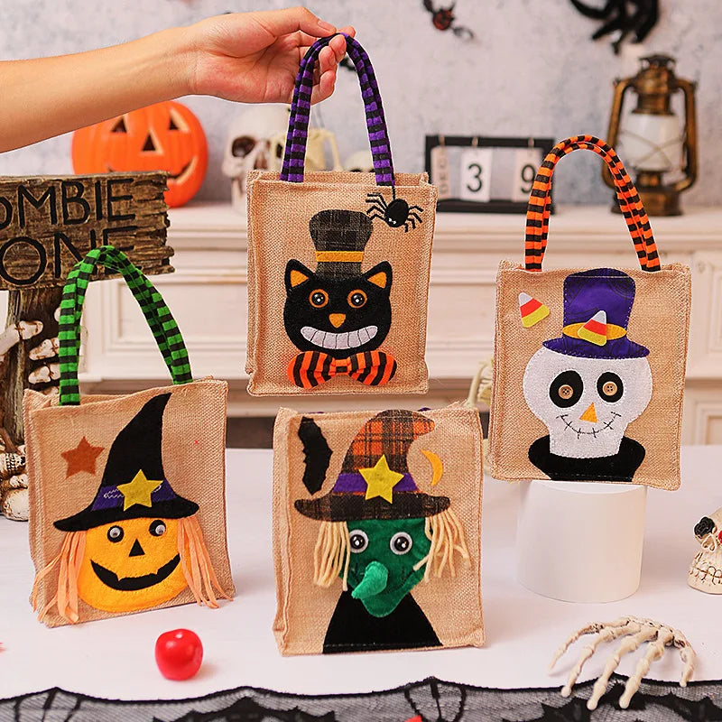 NOMOVA Halloween Treat Bag with Pumpkin Cat Witch and Skull Design