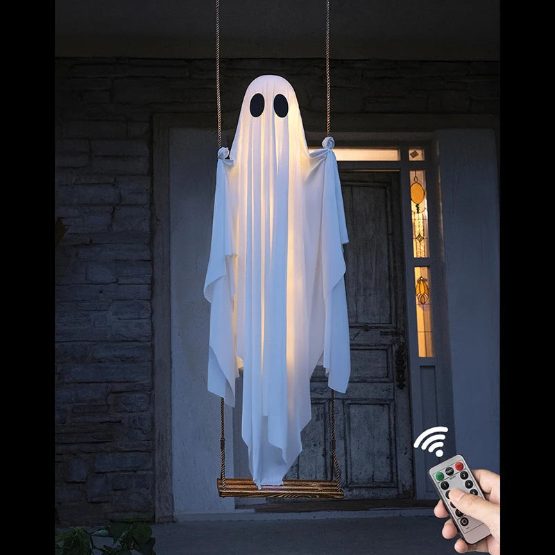 NOMOVA Outdoor Lighted Ghost Halloween Decoration with Swing and LED Lights