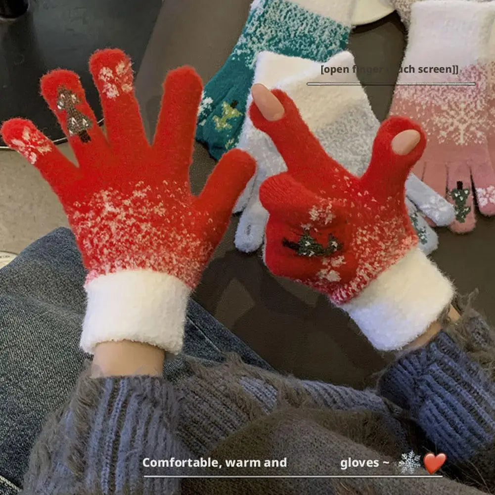Festive Fleece Lined Knit Fingerless Gloves - product detail 4