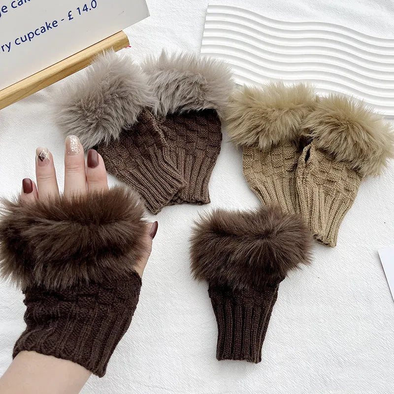 NOMOVA Faux Fur Fingerless Winter Gloves Hand Warmer
