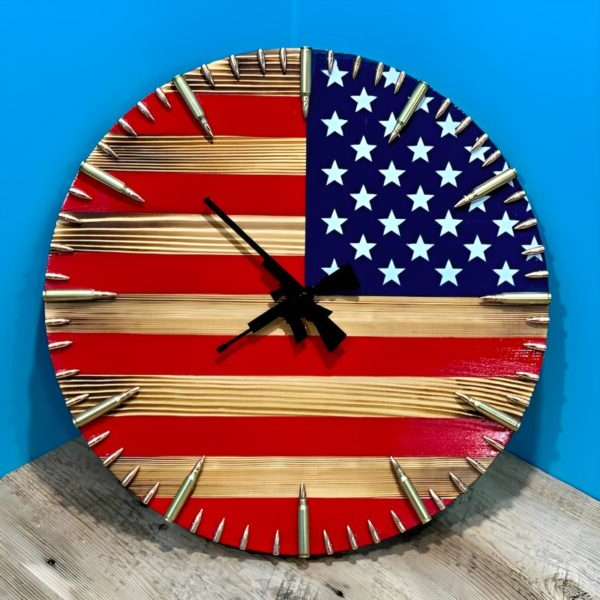 NOMOVA Handmade American Flag Clock | Handmade Patriotic Flag Bullet Clock