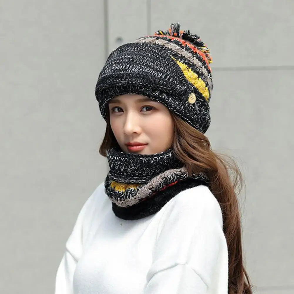 Cozy Knitted Hat Scarf Set with Velvet Lining - product detail 4