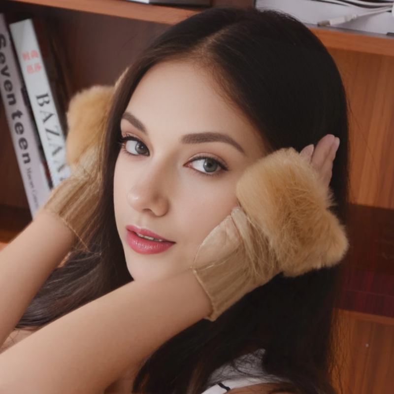 Faux Fur Fingerless Winter Gloves Hand Warmer - product detail 14