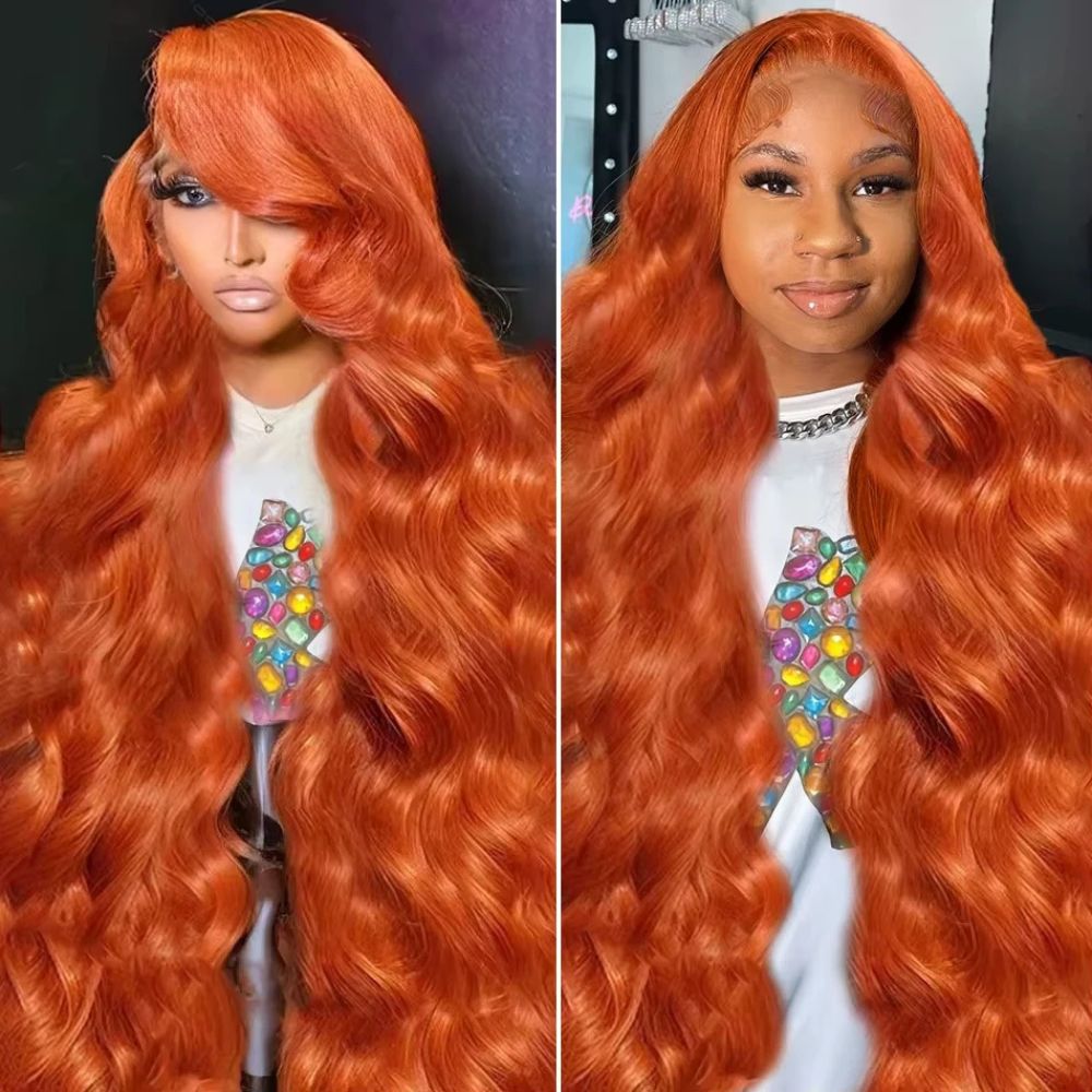 Long Wavy Orange Ginger Red Lace Front Wig - product detail 3