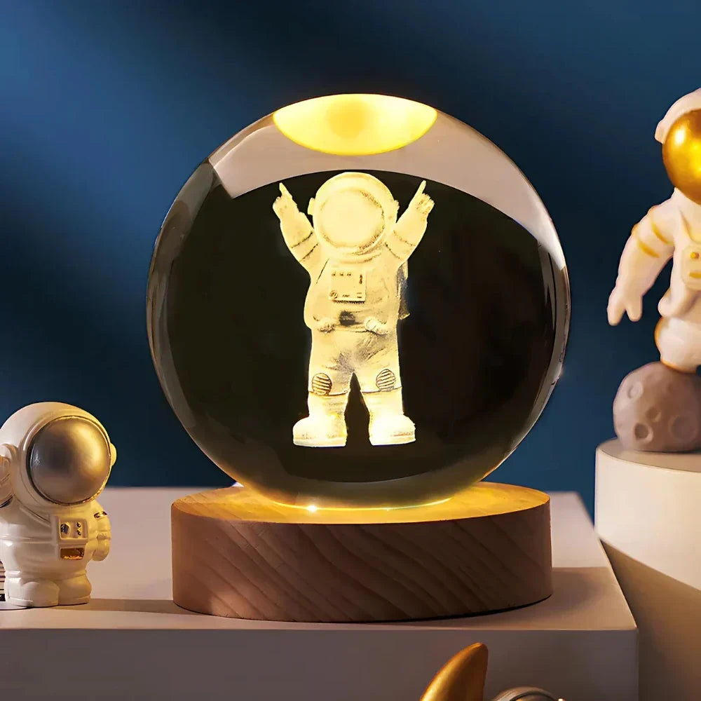 Lámpara nocturna de esfera de cristal LED con exhibición cósmica 3D de planetas