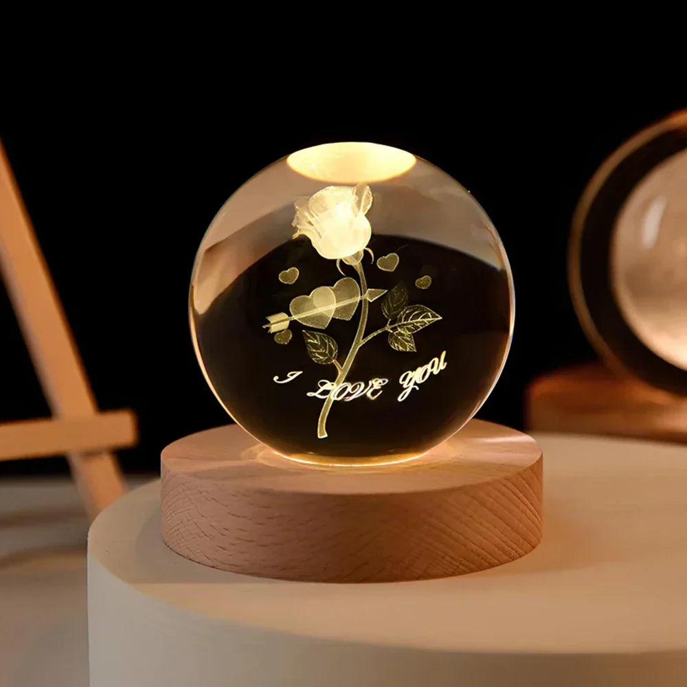 Lámpara nocturna de esfera de cristal LED con exhibición cósmica 3D de planetas