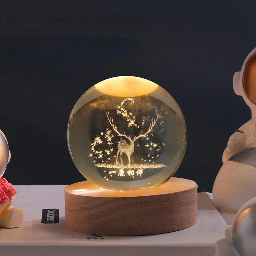 Lámpara nocturna de esfera de cristal LED con exhibición cósmica 3D de planetas