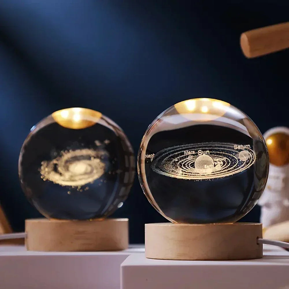 Lámpara nocturna de esfera de cristal LED con exhibición cósmica 3D de planetas