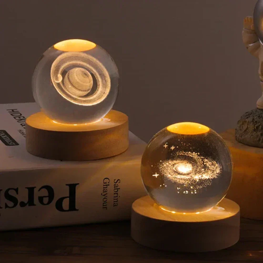 Lámpara nocturna de esfera de cristal LED con exhibición cósmica 3D de planetas