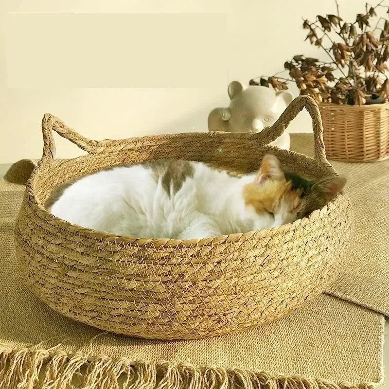 NOMOVA Handmade Woven Cat Bed with Seasonal Pad