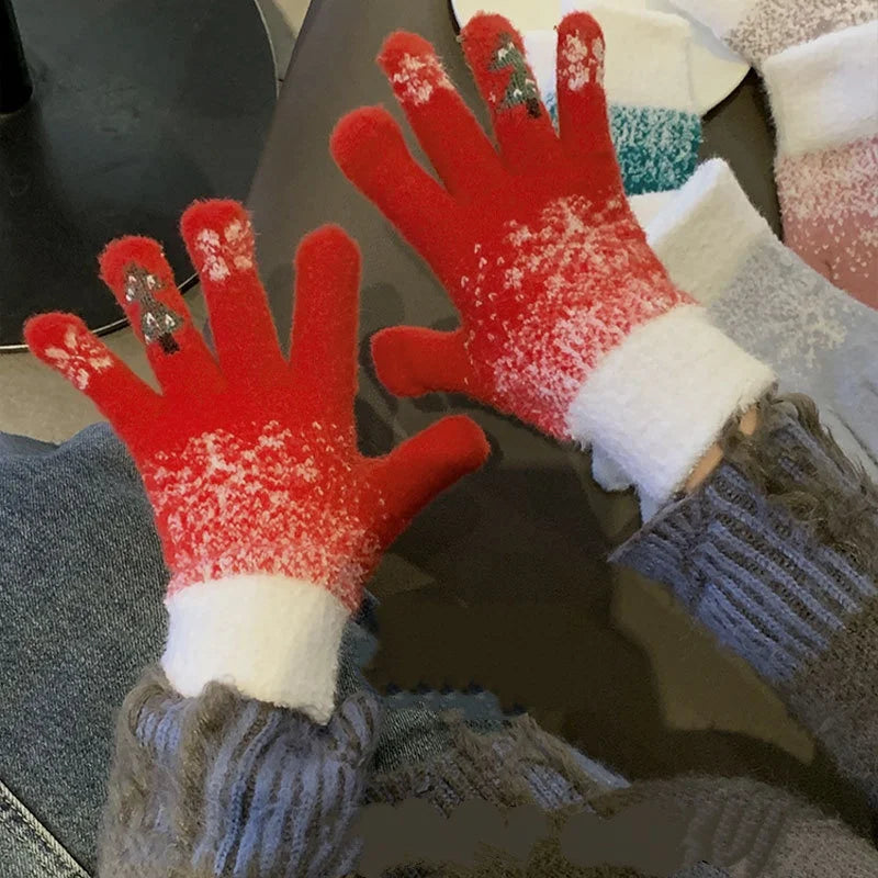 Festive Fleece Lined Knit Fingerless Gloves - product detail 5
