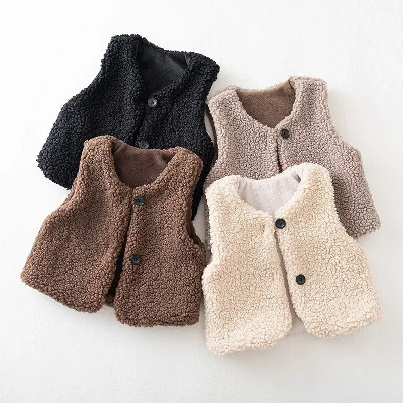 Kids Lamb Wool Winter Waist Coat - product detail 2