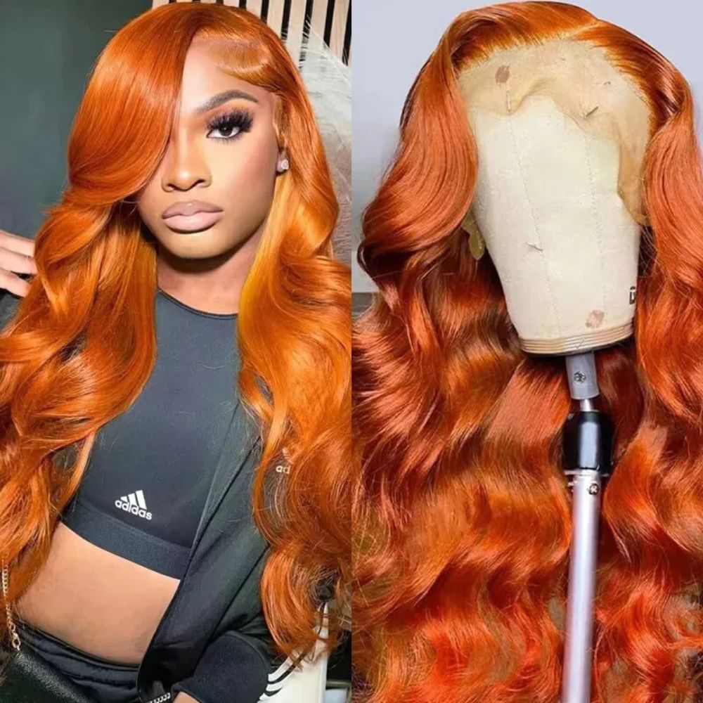 Long Wavy Orange Ginger Red Lace Front Wig - product detail 2
