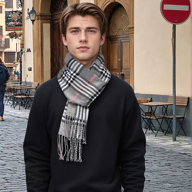 Luxury Plaid Cashmere Winter Scarf for Men - product detail 2