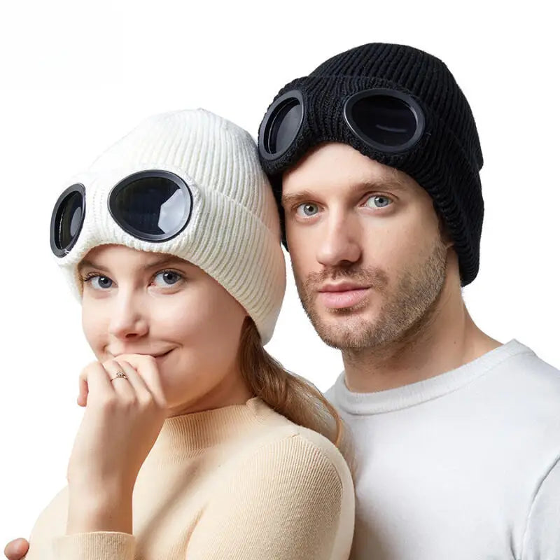 Unisex Goggles Winter Hat Knitted Beanie - product detail 2