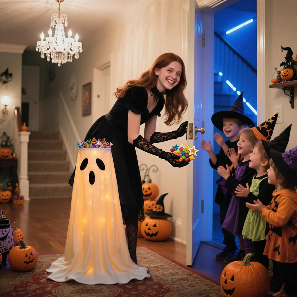 Lighted Halloween Candy Bowl Stand with Ghost Design - product detail 2