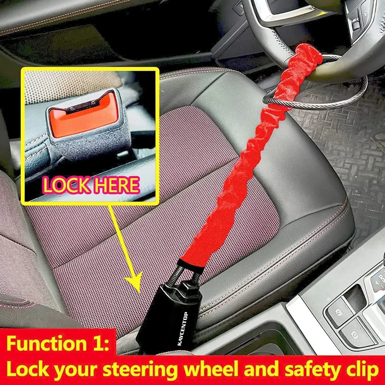 Universal Car Steering Wheel Lock with Seat Belt Security - product detail 4
