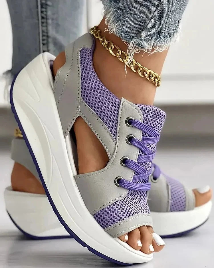 Contrast Paneled Cutout Lace-up Muffin Sandals - product image 7