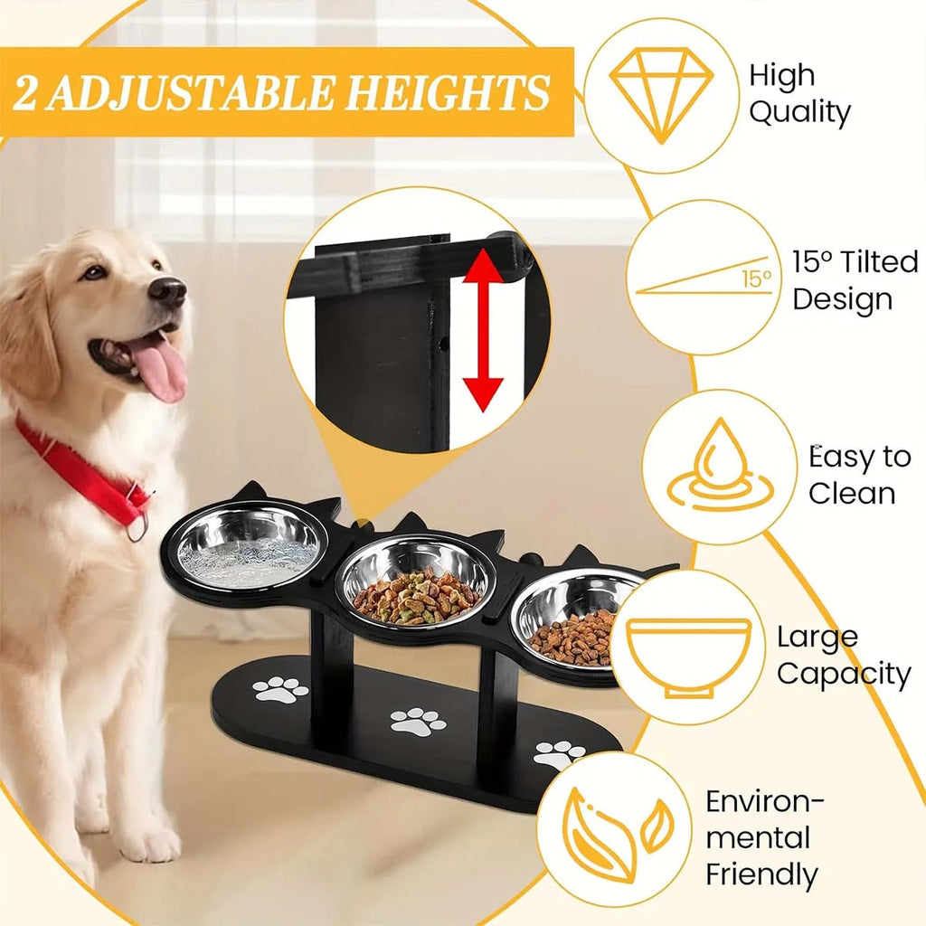 Elevated Cat Bowl with 3 Stainless Steel Dishes - product detail 3