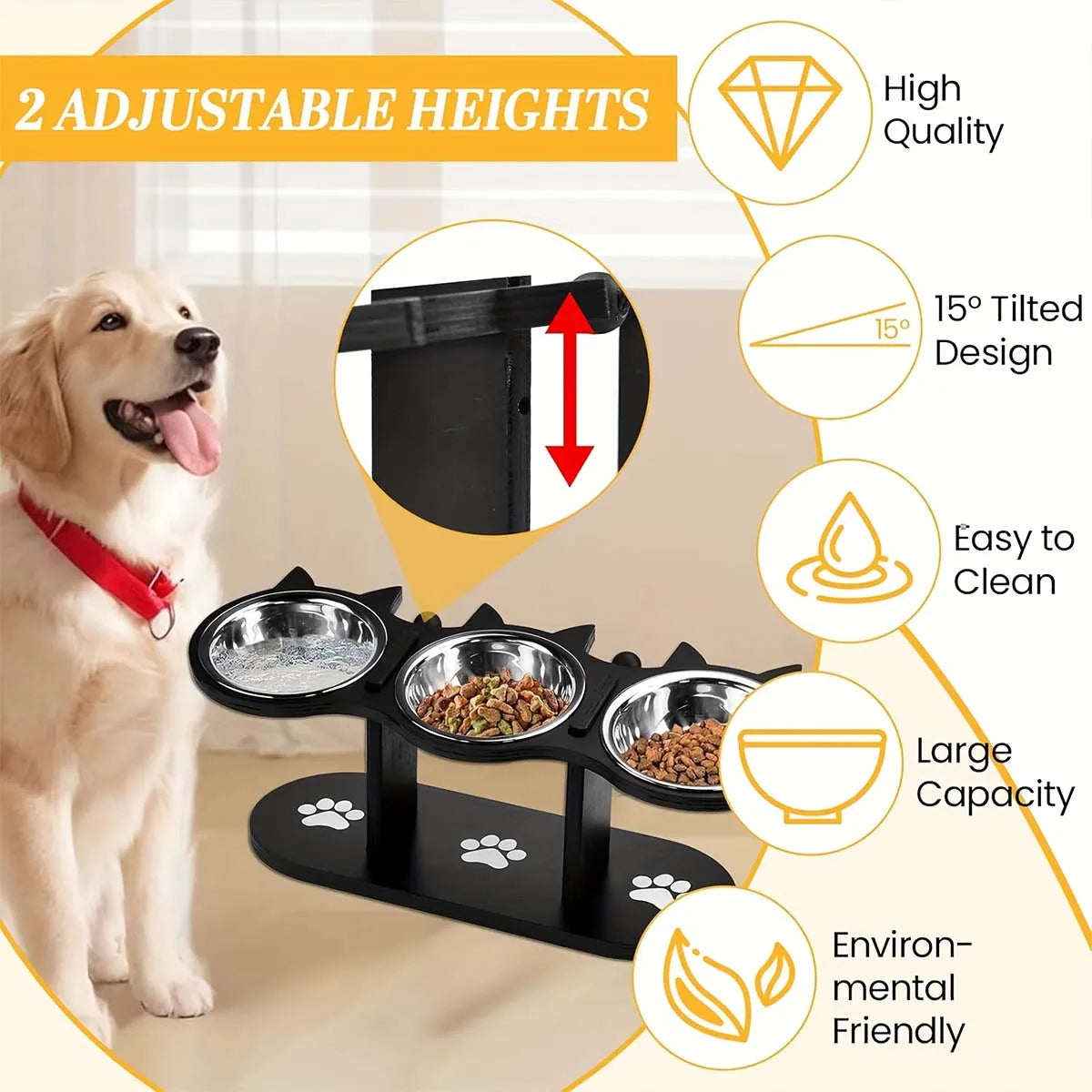 Elevated Cat Bowl with 3 Stainless Steel Dishes - product detail 3