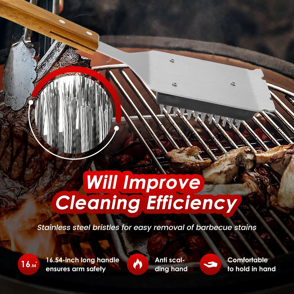 Long Handle Barbecue Grill Brush with Scraper - product detail 3