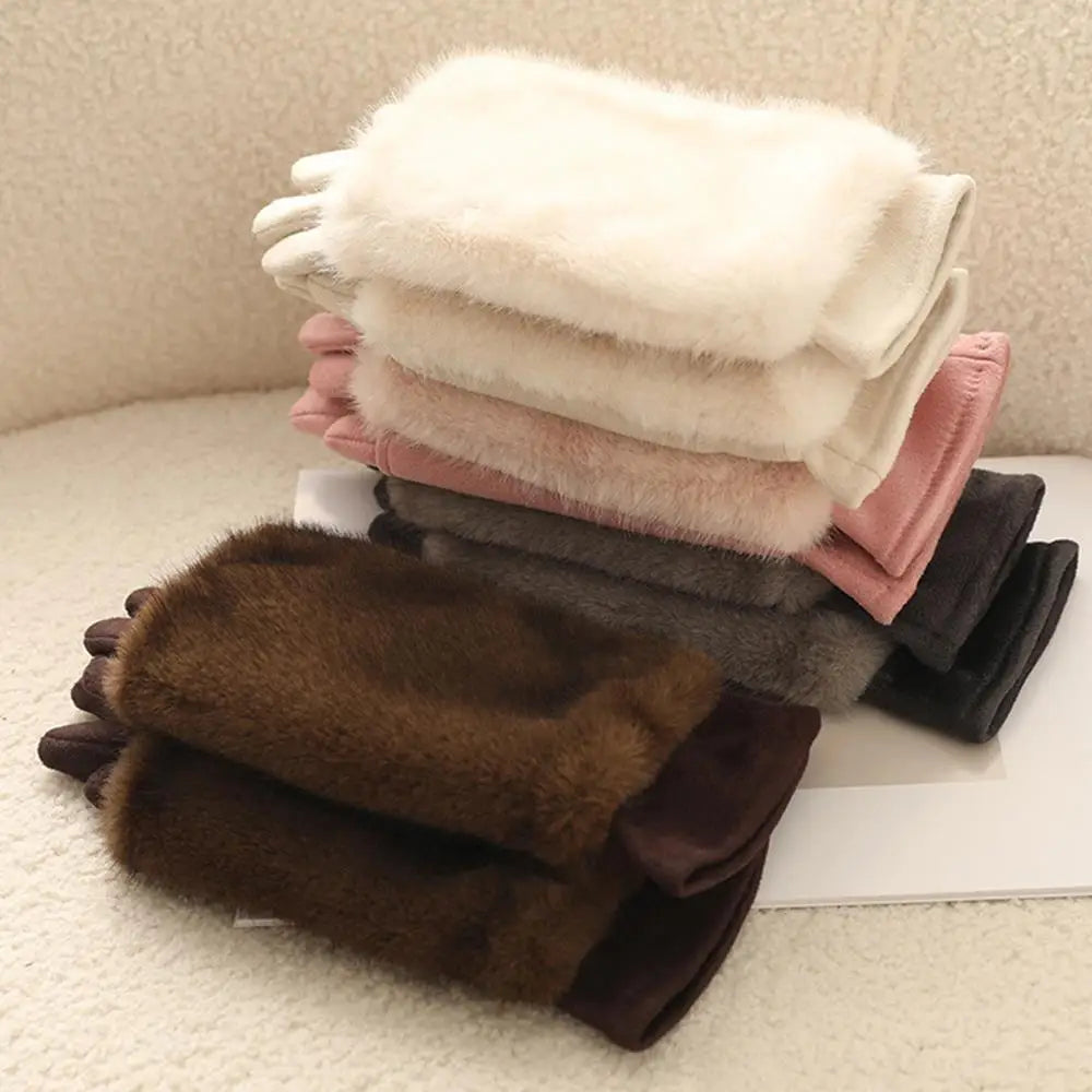 Suede Rabbit Fur Touch Screen Winter Gloves - product detail 2