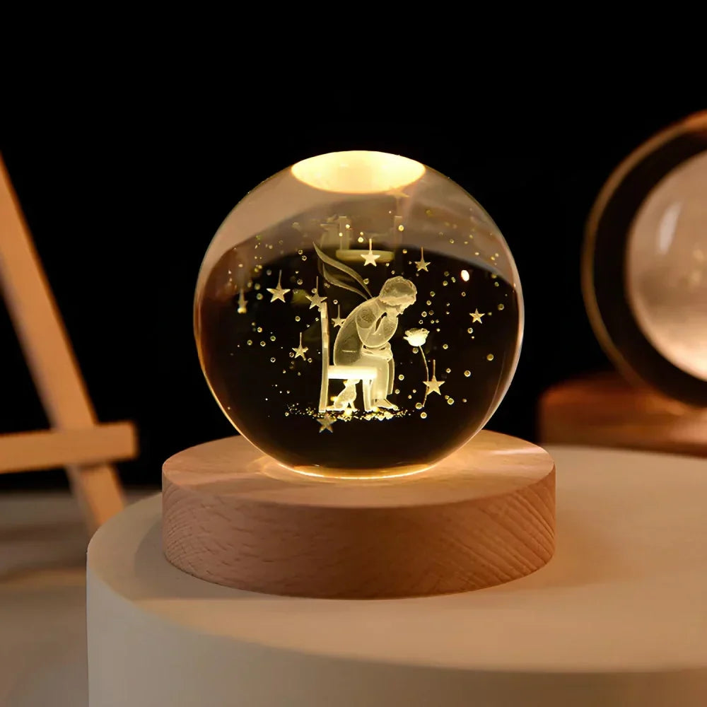 Lámpara nocturna de esfera de cristal LED con exhibición cósmica 3D de planetas