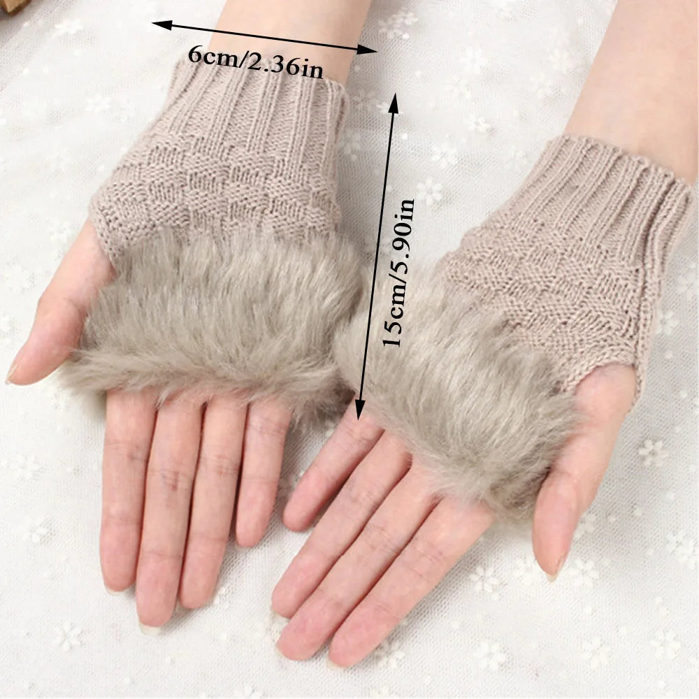 Faux Fur Fingerless Winter Gloves Hand Warmer - product detail 3
