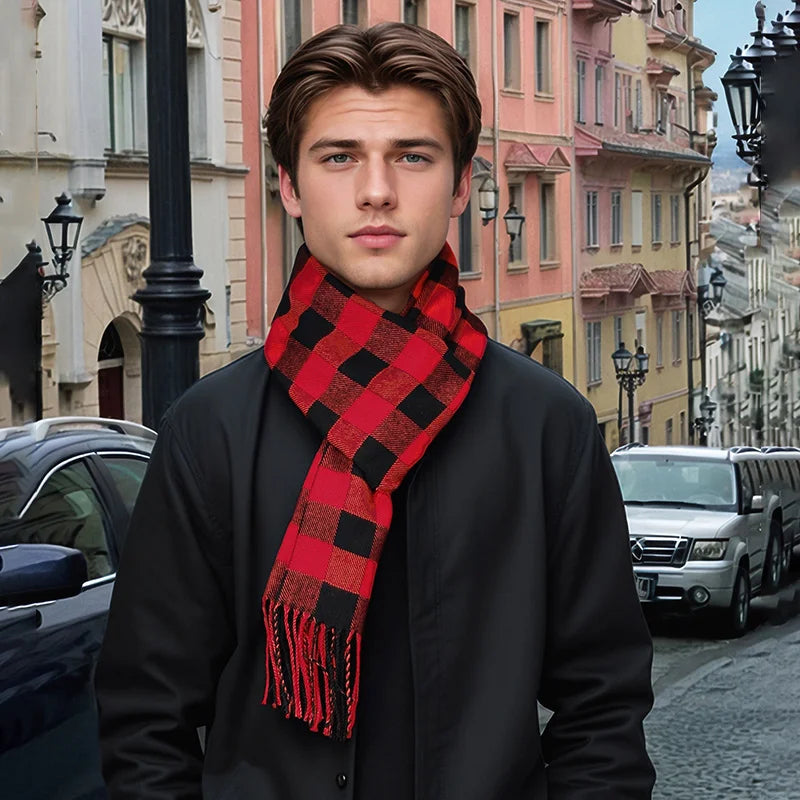 Luxury Plaid Cashmere Winter Scarf for Men - product detail 3