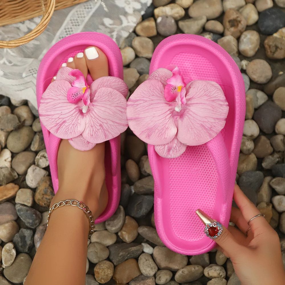 Ladies Tropical Orchid Summer Flip Flops - product detail 4