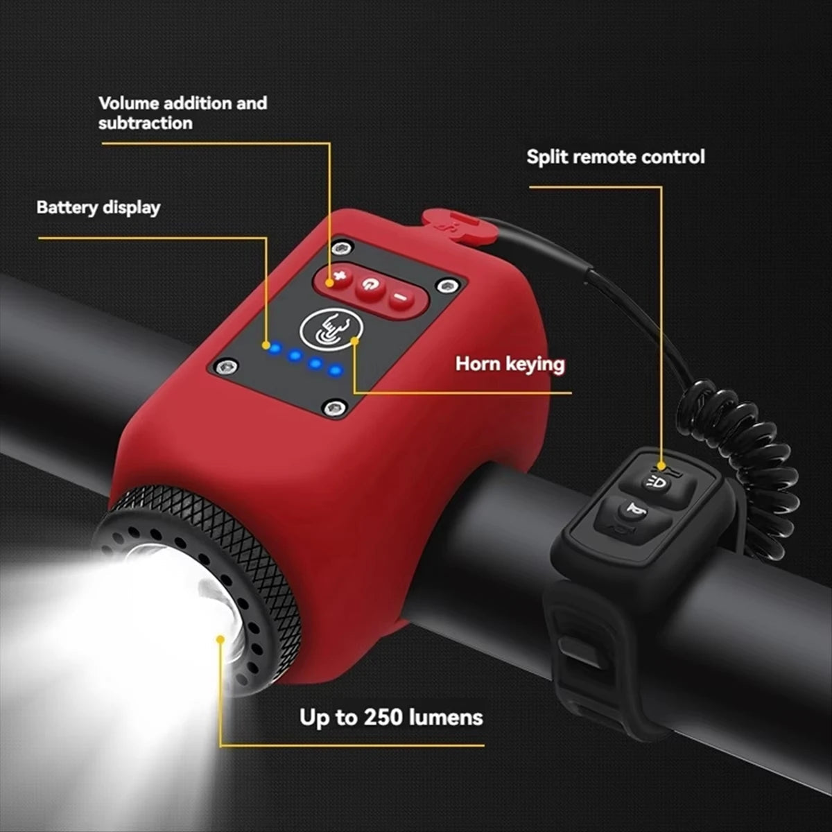 Electric Bike Horn and Front Light - product detail 2