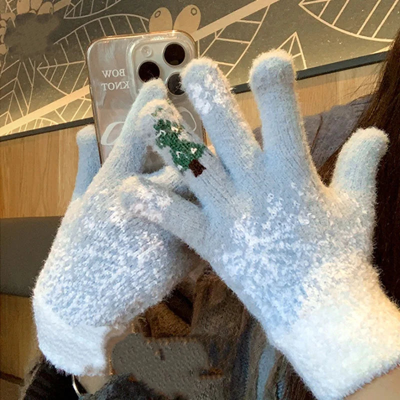 Festive Fleece Lined Knit Fingerless Gloves - product detail 6