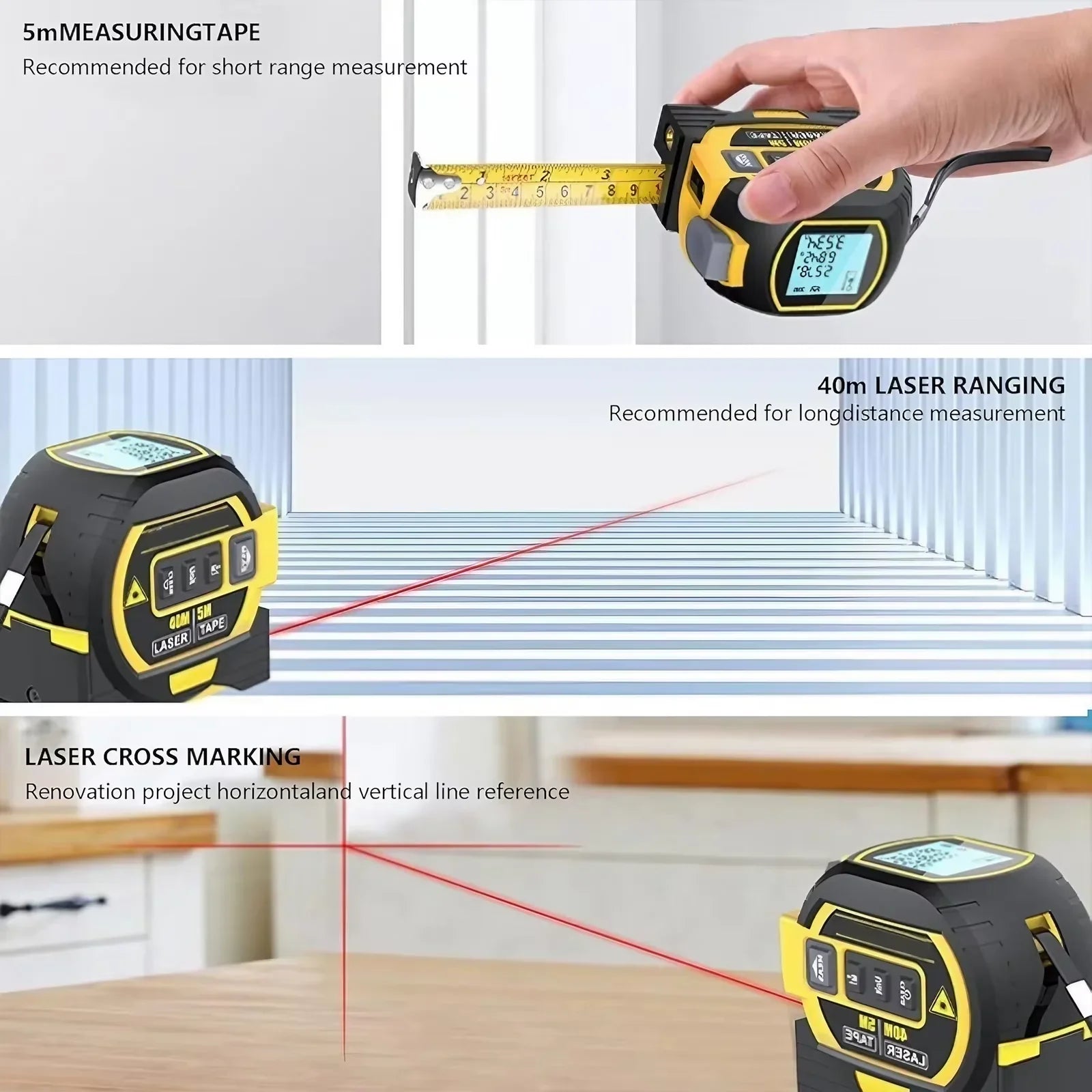 3-In-1 Laser Tape Measure 40/60M Meters Infrared - product image 5