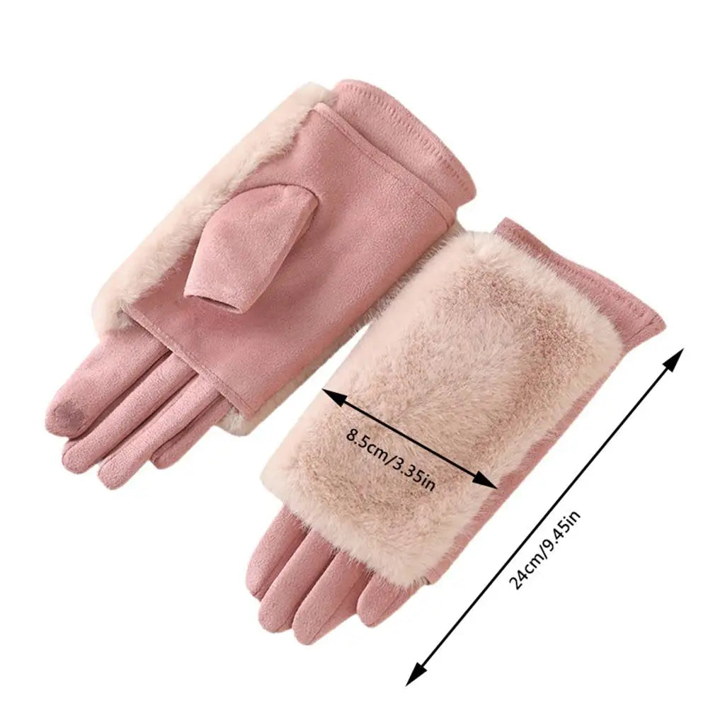 Suede Rabbit Fur Touch Screen Winter Gloves - product detail 3