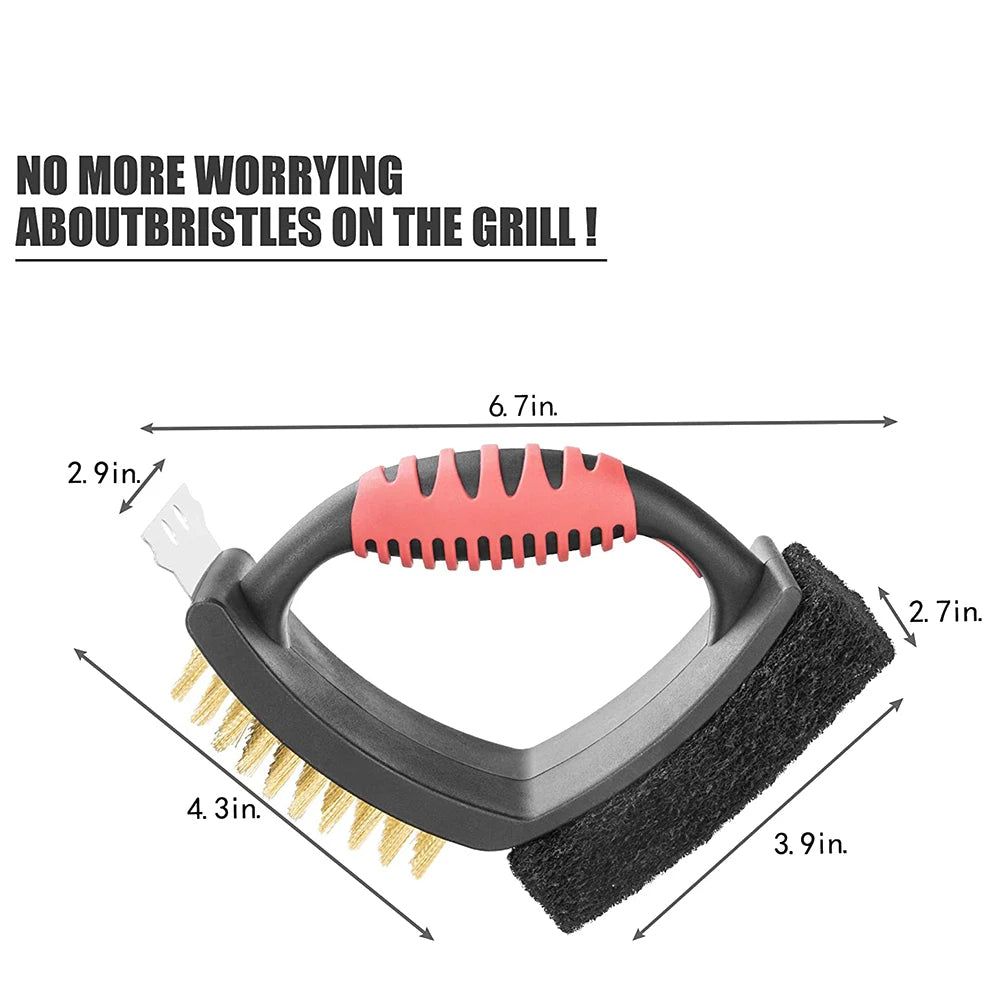 3 in 1 Grill Brush with Brass Bristles and Scraper - product detail 3
