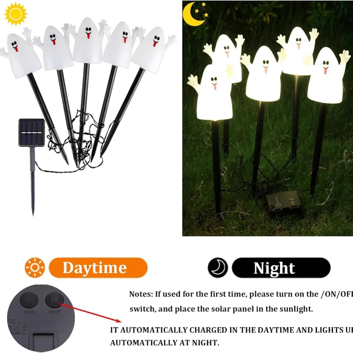 Lighted Halloween Pumpkin and Ghost Solar Decor Set - product detail 6