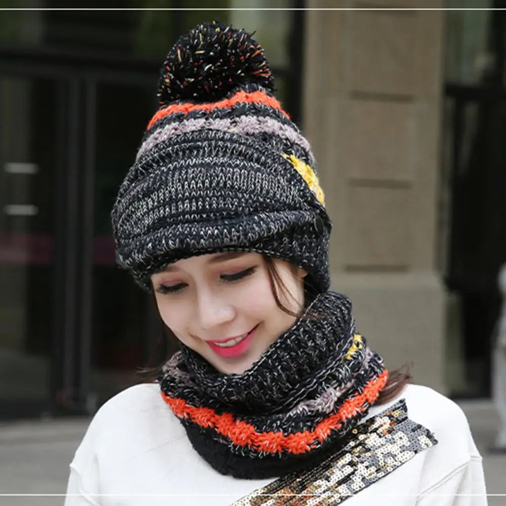 Cozy Knitted Hat Scarf Set with Velvet Lining - product detail 2