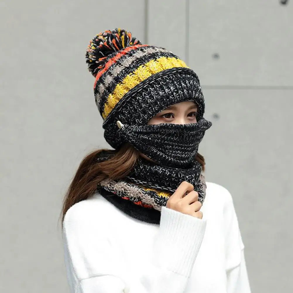 Cozy Knitted Hat Scarf Set with Velvet Lining - product detail 3