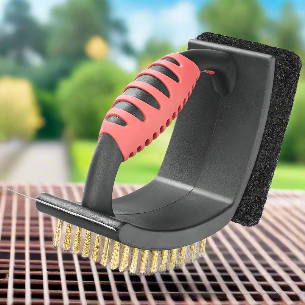 NOMOVA 3 in 1 Grill Brush with Brass Bristles and Scraper