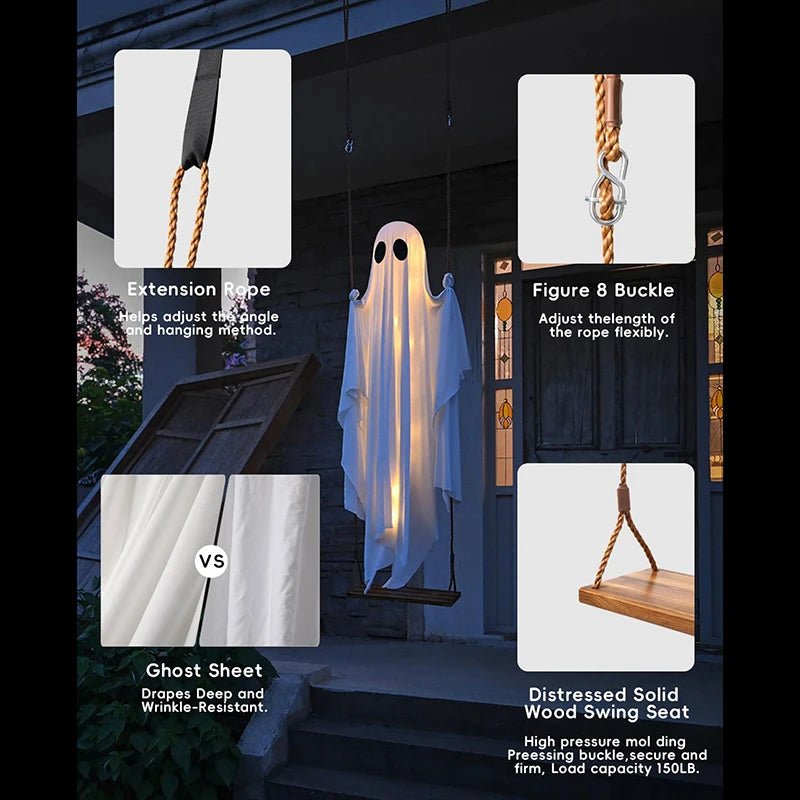 Outdoor Lighted Ghost Halloween Decoration with Swing - product detail 3