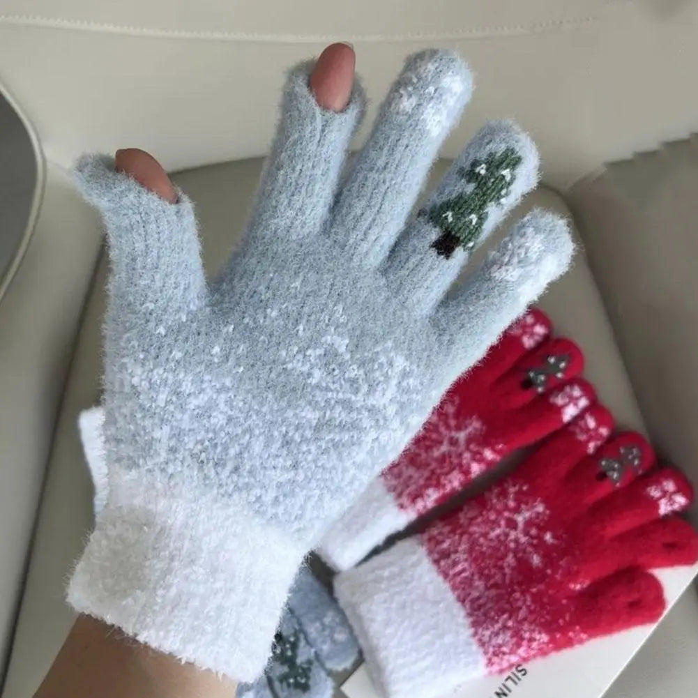 Festive Fleece Lined Knit Fingerless Gloves - product detail 2